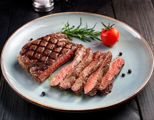 grilled steak on plate sliced