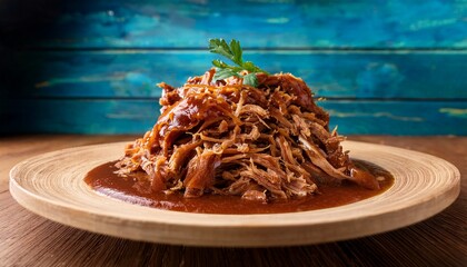slow roasted pork shoulder shredded and blended with tangy barbecue sauce