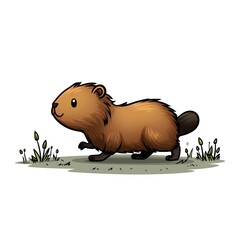 Cute hand drawn cartoon beaver walking illustration