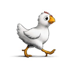 Cute hand drawn cartoon chicken walking illustration
