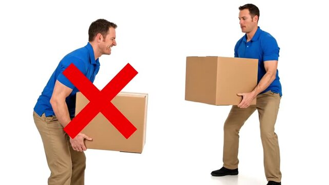 Back Safety: Wrong Way to Lift (Red Cross) vs Proper Squat Lift