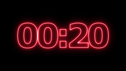 glowing neon 25 seconds timer countdown animation, countdown timer 5 seconds animation from 25s to 0s countdown 25 seconds countdown timer animation on transparent background - Powered by Adobe