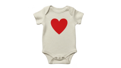 White baby onesie with red heart graphic isolated on transparent background bodysuit