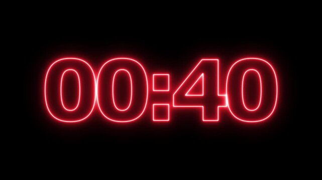 glowing neon 45 seconds timer countdown animation, countdown timer 45 seconds animation from 45s to 0s countdown 45 seconds countdown timer animation on transparent background	