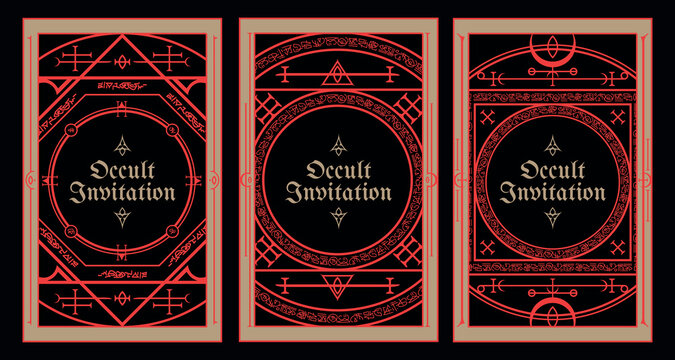 Occult style invitation with ancient vintage elements. Sacred geometry border and frame. Vector illustration. EPS 10	