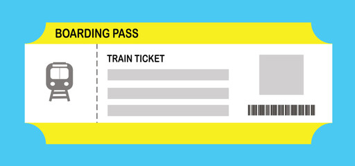 Vector illustration of a blank train boarding pass template with QR code. Business travel, passengers, vacation, travel.