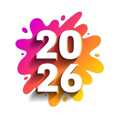 Colorful splash design featuring the year 2026 isolated on white background