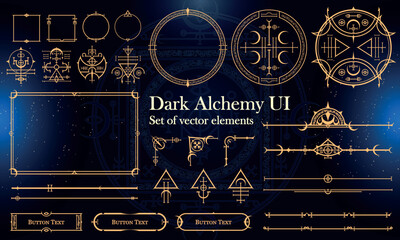 Set of Dark Fantasy Elements for user interface, poster, video. Alchemy magic HUD. Template for rpg game interface. Vector Illustration EPS10 © Oniks Astarit