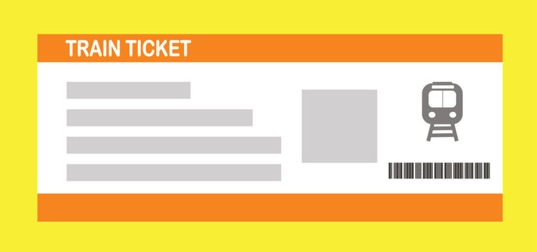 Vector illustration of a blank train boarding pass template with QR code. Business travel, passengers, vacation, travel.