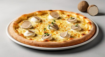  Gourmet White Truffle Pizza Artfully Plated, a Culinary Masterpiece for Connoisseurs