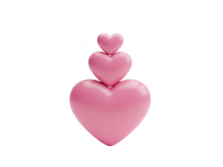 Stack of three hearts isolated on transparent background