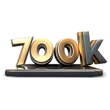 700K Followers Celebration 3D Gold Text PNG with Transparent Background