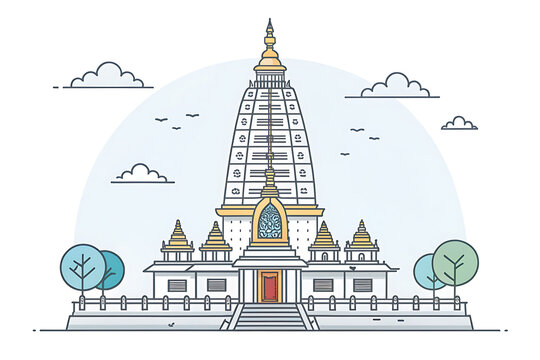 Minimal vector depiction of Bodh Gaya Mahabodhi Temple