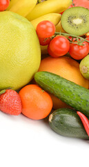 Vibrant assortment of fresh fruits and vegetables close up.