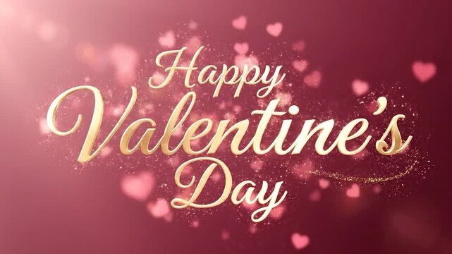 Happy Valentines Day Golden Script with Sparkling Bokeh Lights.