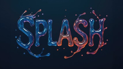 Colorful splash text design with the word 'SPLASH' in blue and red hues, surrounded by water droplets on a dark background.