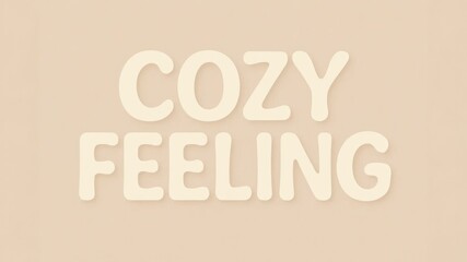 Text design featuring the words 'Cozy Feeling' in a soft, light color against a beige background. The style is minimalistic and inviting.
