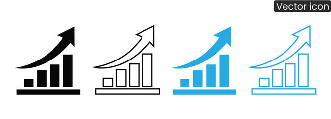 Obraz premium A set of vector icons depicting business growth with bar charts and arrows, symbolizing success and progress in finance and statistics.
