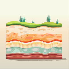 Obraz premium Illustration of geological deposits with layered soil and rock formations on a plain background
