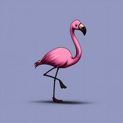 Cute hand drawn cartoon flamingo walking illustration