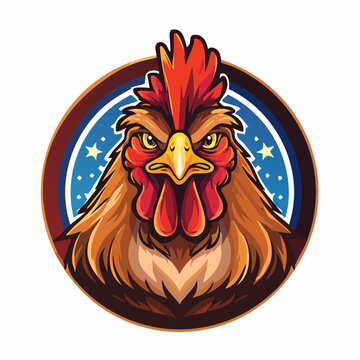 Rooster mascot illustration with star circle background for premium logo design
