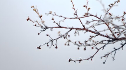 Obraz premium Close Up Of Frozen Tree Branches Covered In White Frost