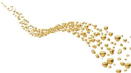 Golden hearts flow isolated on transparent background