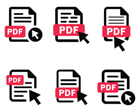 Pdf file icon set with click interaction symbols