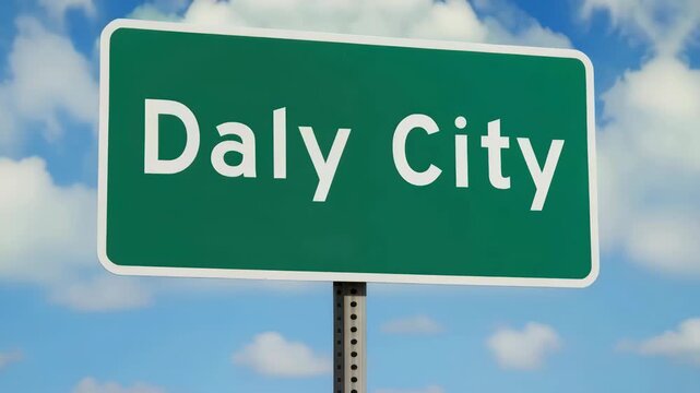 Daly City road sign with blue sky and clouds
