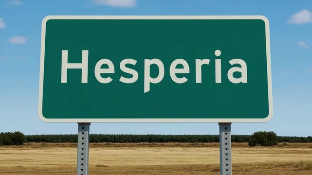 Hesperia city road sign with dry landscape background