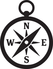 Black compass with white background and directional letters navigation geography