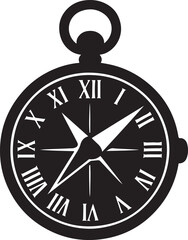 Black pocket watch with white roman numerals and hands on white background clock