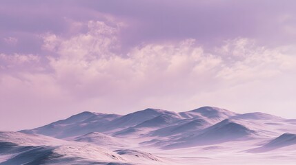 Soft Pink Sunset Light Over Gentle Rolling White Snow Dunes