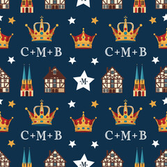 Epiphany Celebration Pattern with Crowns, Houses and Stars