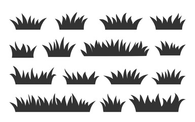 Grass Organic Growth Black Silhouettes Icon Set. Hand Drawn Meadow Lawn Elements for Landscape Design, Nature Eco Background. Greenery Grass Shapes Borders. DIY Stamping Stencils. Vector Illustration