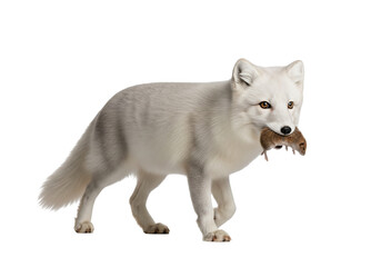 Arctic Fox Carrying Rodent in Snowy Scene