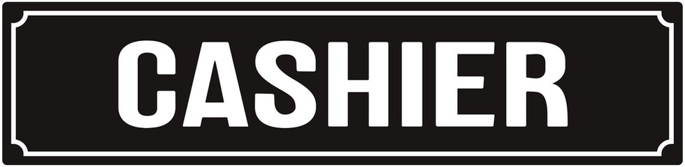 A label with the word: cashier