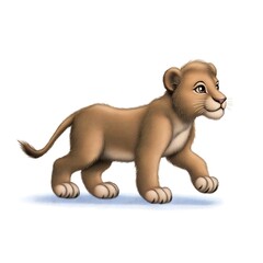 Cute hand drawn cartoon lion cub walking illustration