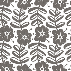 Monochrome  seamless pattern with flowers.  Vector illustration