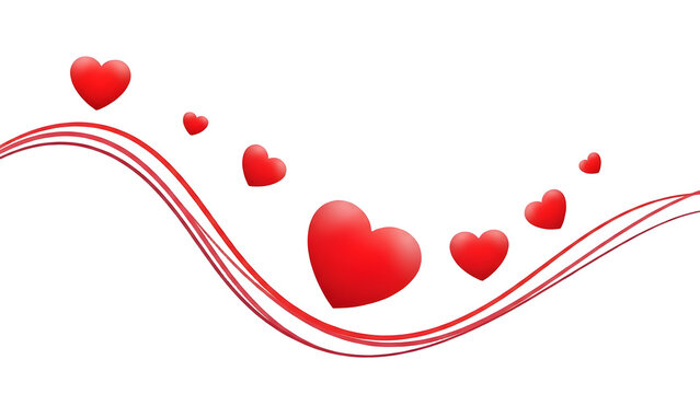 Floating red hearts with ribbon isolated on transparent background - Powered by Adobe