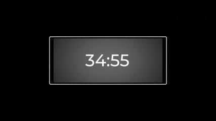 Digital countdown timer from 35 minute to 34 minute on a minimal rectangular interface with black background suitable for video overlays, sports, events, or general timekeeping needs.