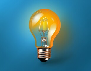 light bulb on blue background separated and alone in the frame generative ai