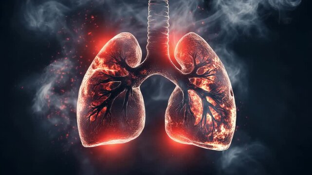 Human lungs, highlighting their structure and role in the respiratory process through animated visuals