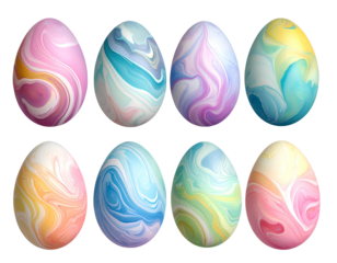Collection of Vibrant Blue Wildflowers, isolated on a transparent background Set of Colorful Abstract Easter Eggs with Swirl Patterns, isolated on a transparent