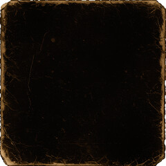 Dark abstract square with aged textured border and subtle grungy effects isolated on transparent background