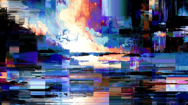 Vibrant abstract digital glitch art showcasing distorted colors and pixelated patterns in a futuristic visual representation - Powered by Adobe