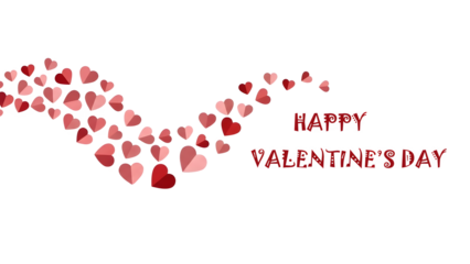 Valentine's Day hearts and text isolated on transparent background