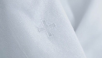 A white cloth with a small plus sign in the middle, showing soft texture and clean design