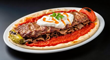 Irresistible Hero Shot of Iskender Kebab With Dramatic Backlighting
