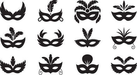 Obraz premium set of vector black carnival masks